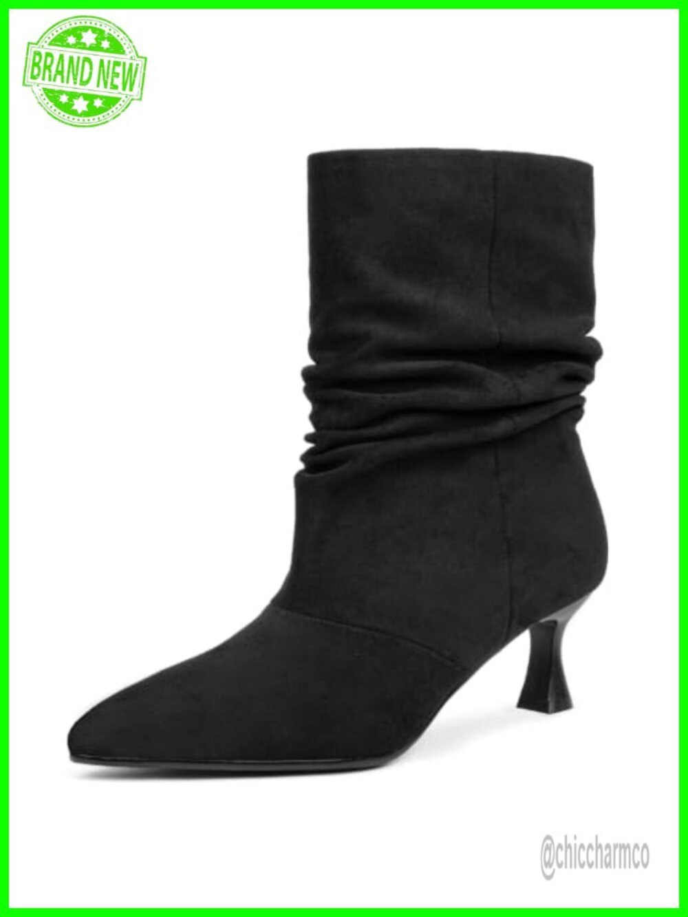 Suede Slouchy Ankle Boots Kitten Heel Pointed Toe Pull On Booties